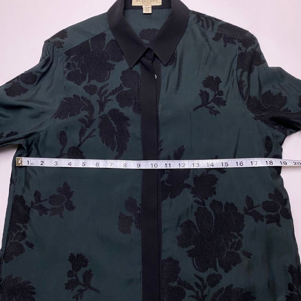BURBERRY London Button Up Floral Embroidered Green Floral Print Blouse Size 10 - Picture 7 of 10